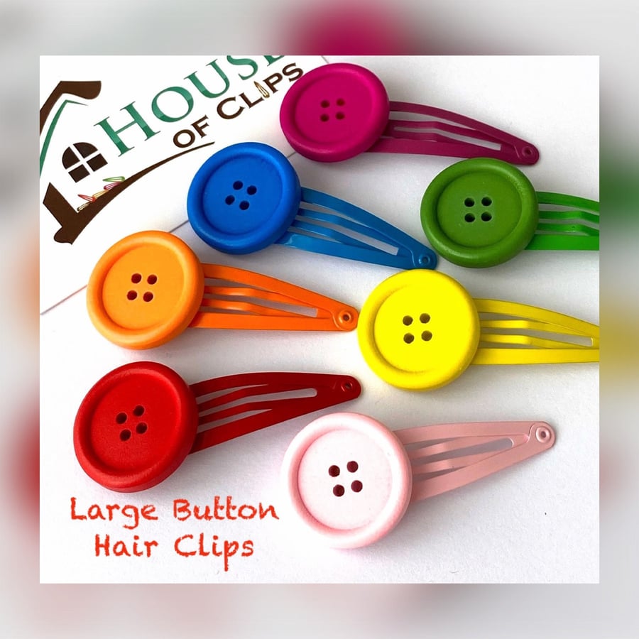 Large Rainbow Button Hair Clips x2 - Girls Hair Clips - Button Barrettes - YOU C