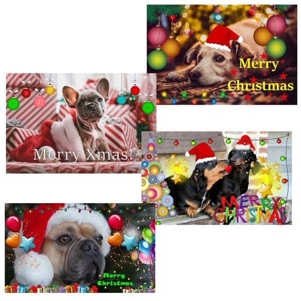 Pack of 4 A5 Christmas Cards Dog Themed 