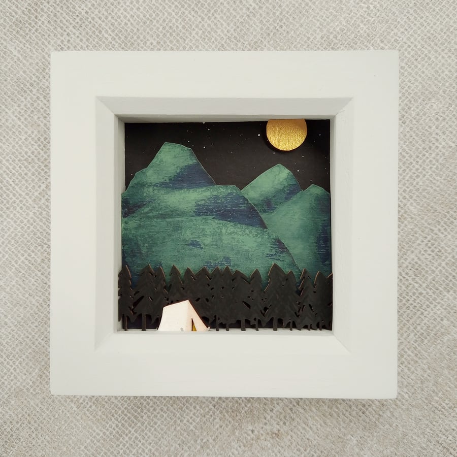 Camping Picture, Mountain Diorama, A Tent in the Trossachs - Wooden Art 