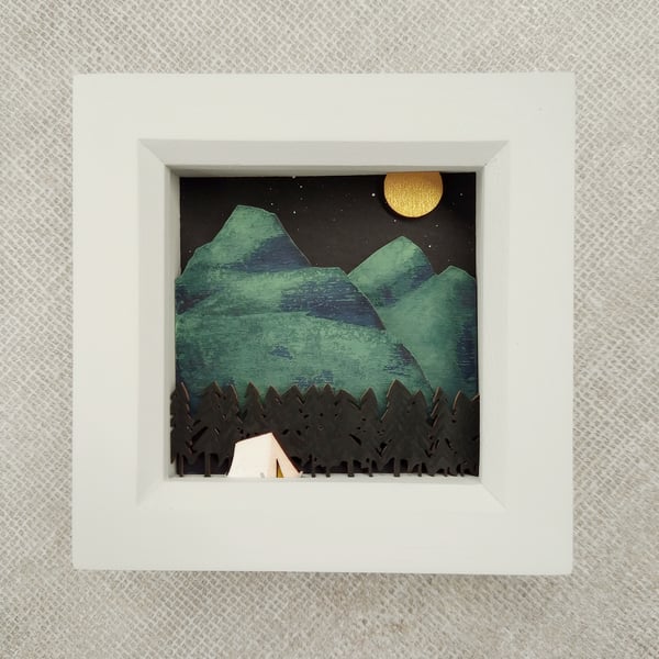 Camping Picture, Mountain Diorama, A Tent in the Trossachs - Wooden Art 