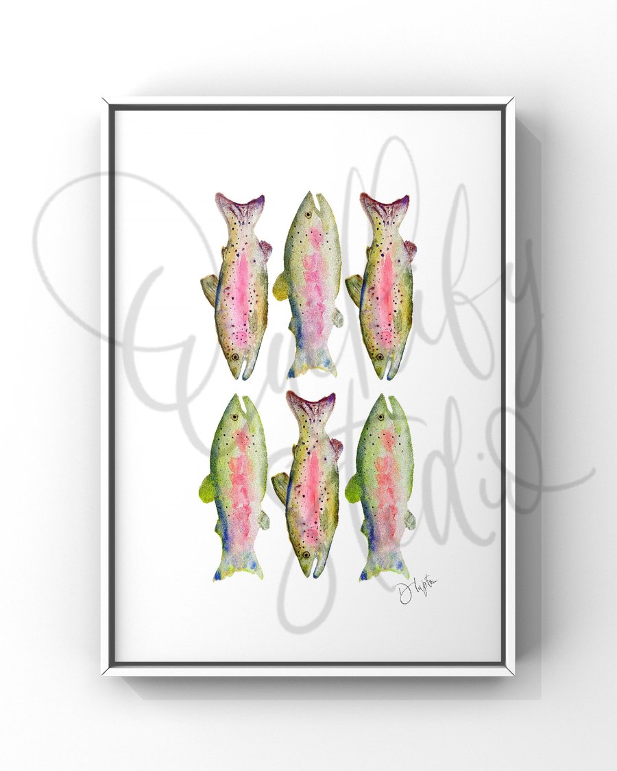 Hand Finished Watercolour Signed Art Print - Rainbow Trout Run