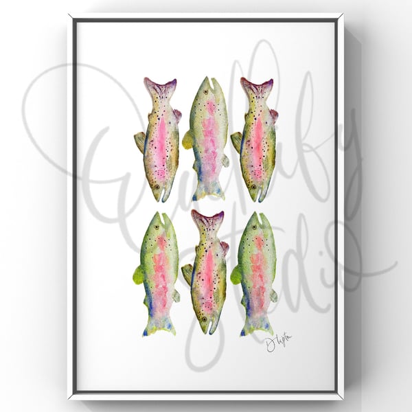 Hand Finished Watercolour Signed Art Print - Rainbow Trout Run