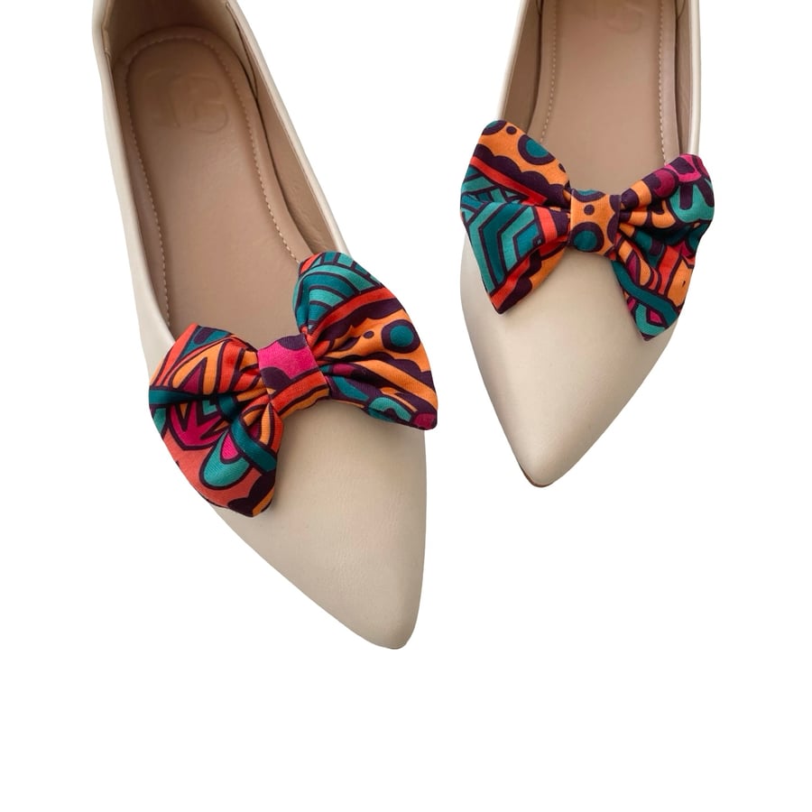Colourful Shoe Bow Clips Bright Patterned Shoe Decoration Jewellery Shoe Charms 