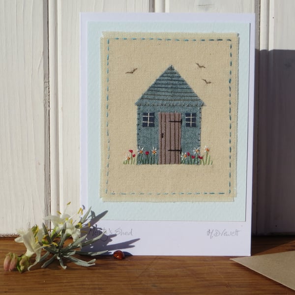 Monty's Shed hand-stitched card, pretty and detailed, a card to keep!