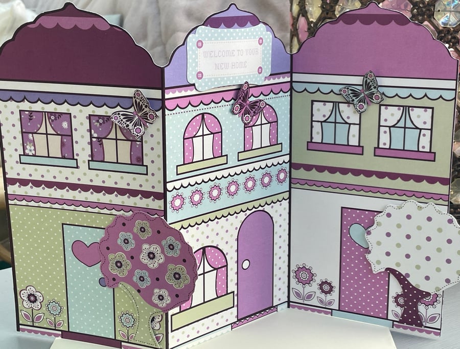 Row of cute houses Welcome to your new home card