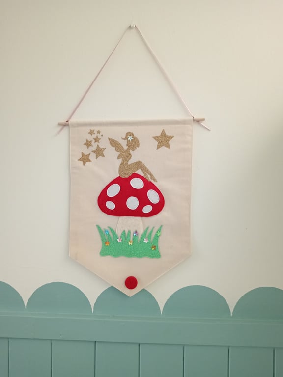 Fairy and Toadstool Wall hanging.. Art.. Decor