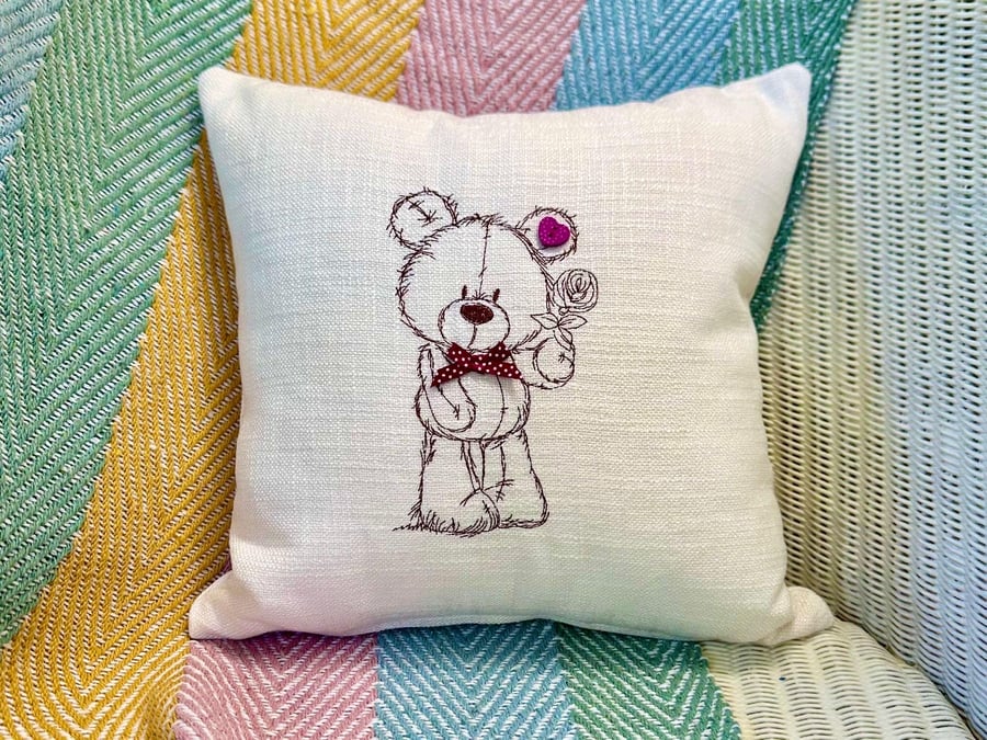Bear design Embroidered Cushion 33cm (13”)