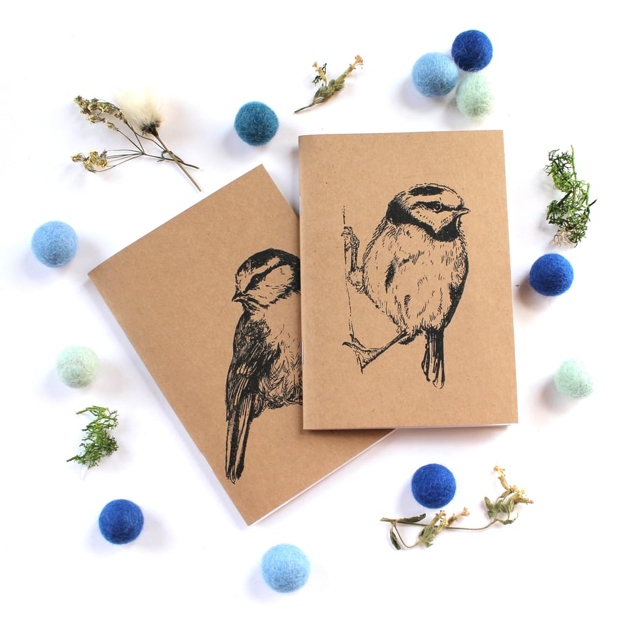 A6 Blue Tit Pocket Notebook with Lined or Plain Pages in 2 Designs