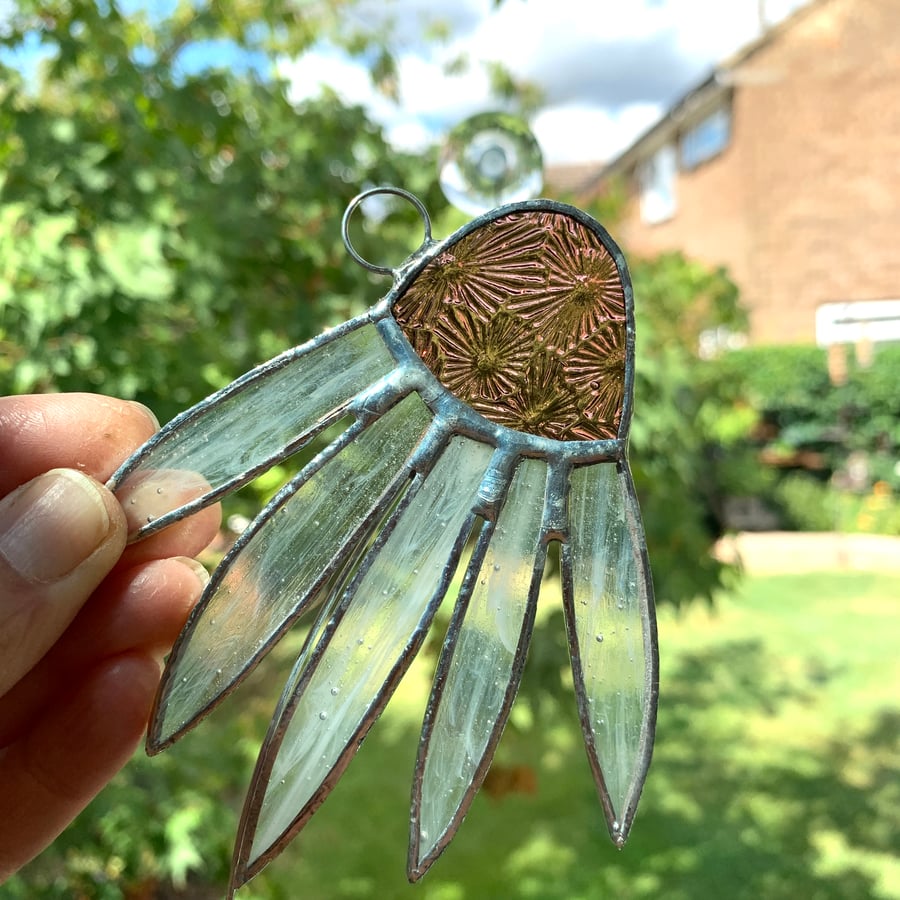 Stained Glass Echinacea Suncatcher - Handmade Window Decoration - Pink and White