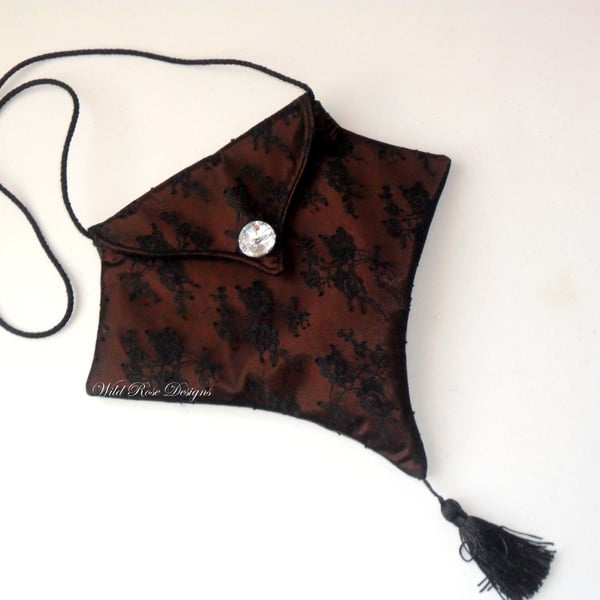 Gothic style evening bag in brown with black lace 