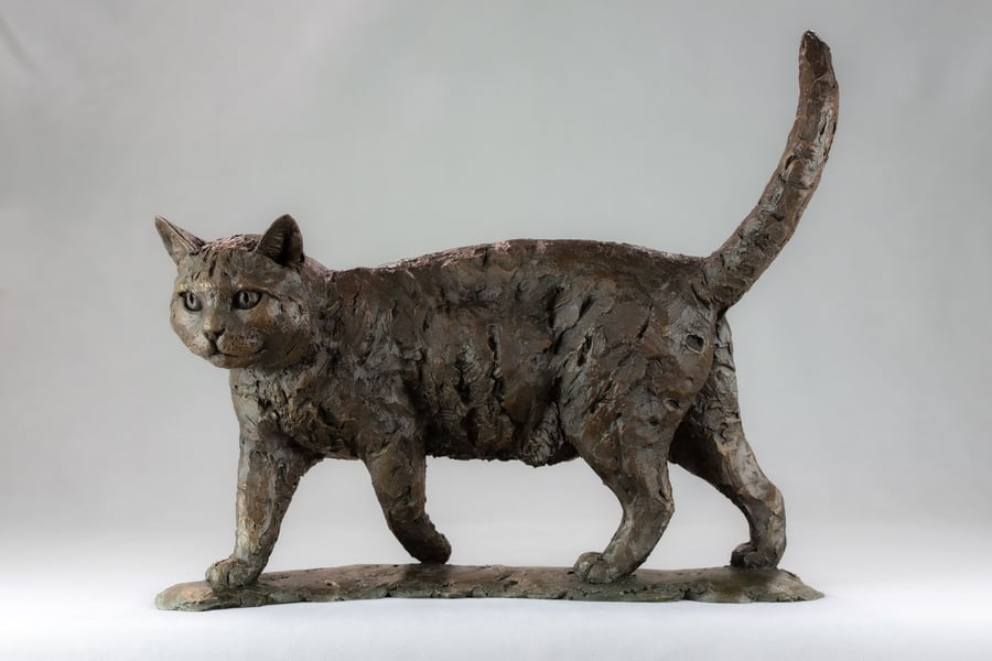  Bronze Resin Walking Cat Statue Large Garden Sculpture