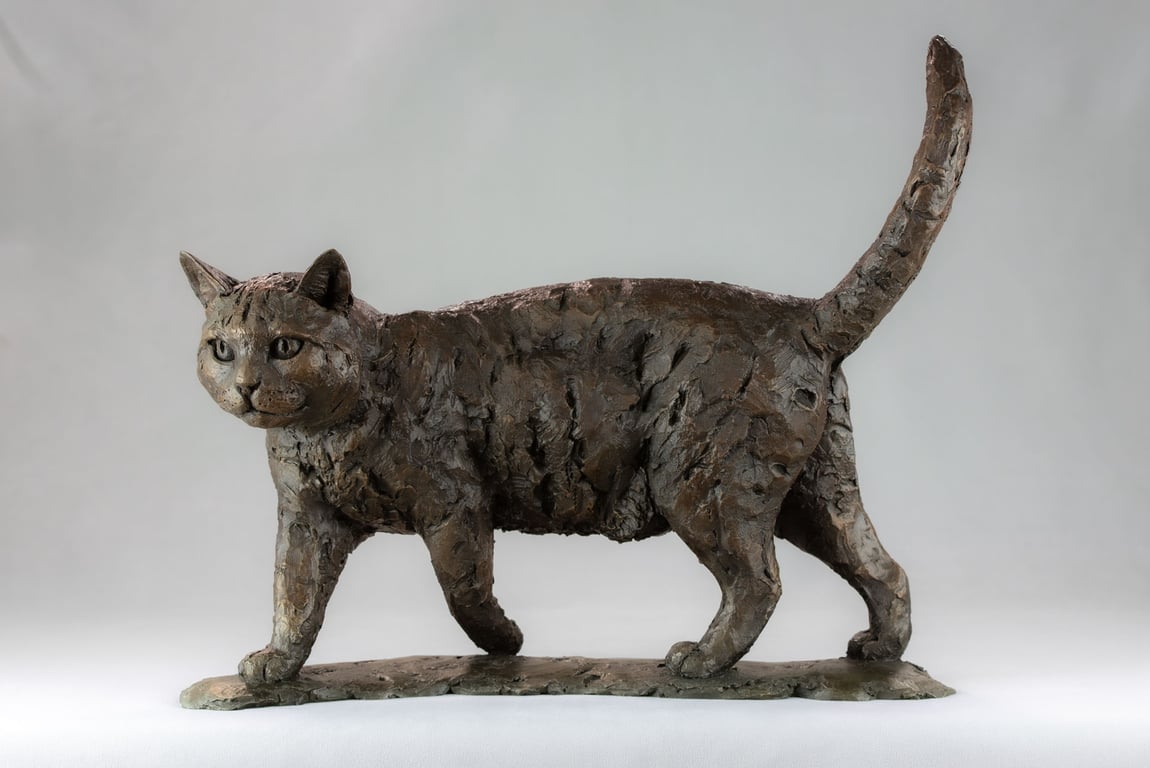  Bronze Resin Walking Cat Statue Large Garden Sculpture