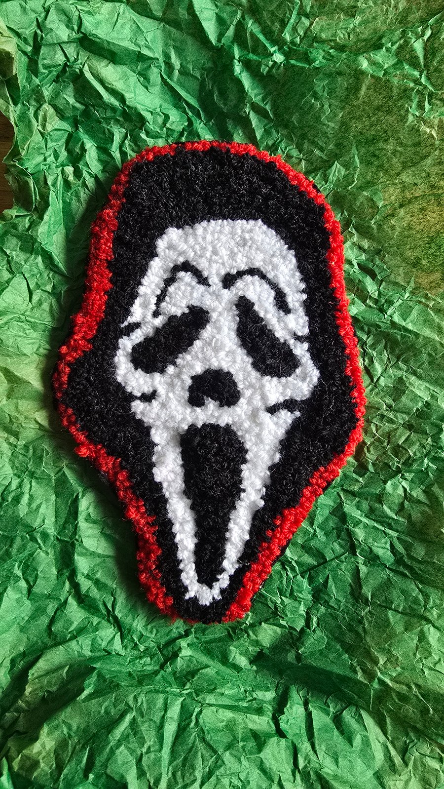 Large Ghost Face horror Punch Needle Desk Rug or Wall Hanging 