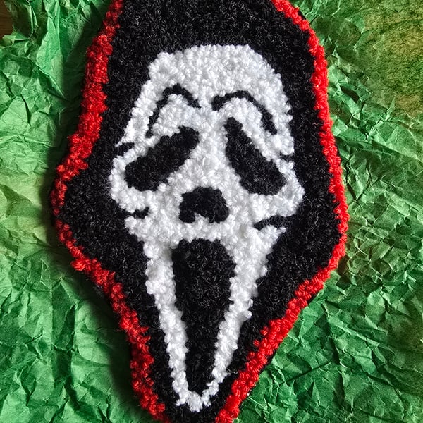 Large Ghost Face horror Punch Needle Desk Rug or Wall Hanging 