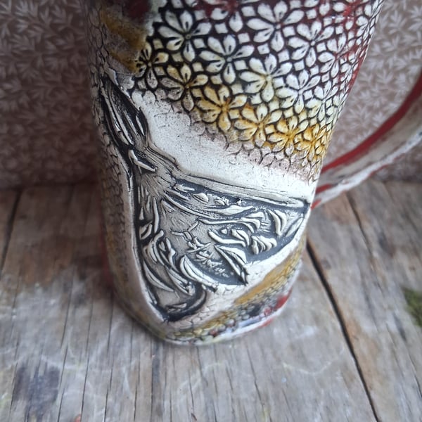 Coffee mug colourful moth design Ceramic handmade