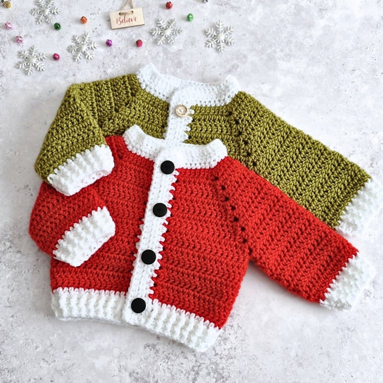 Baby's First Christmas Cardigan - Crochet in Red or Green