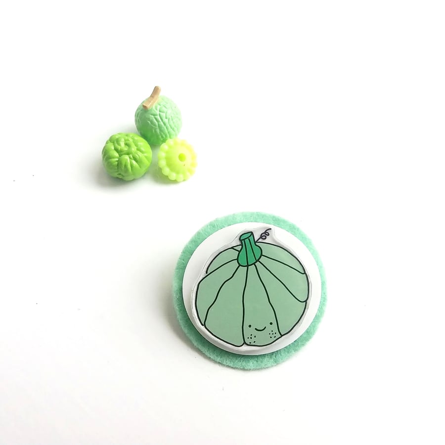 brooch  - gourd - hand painted 