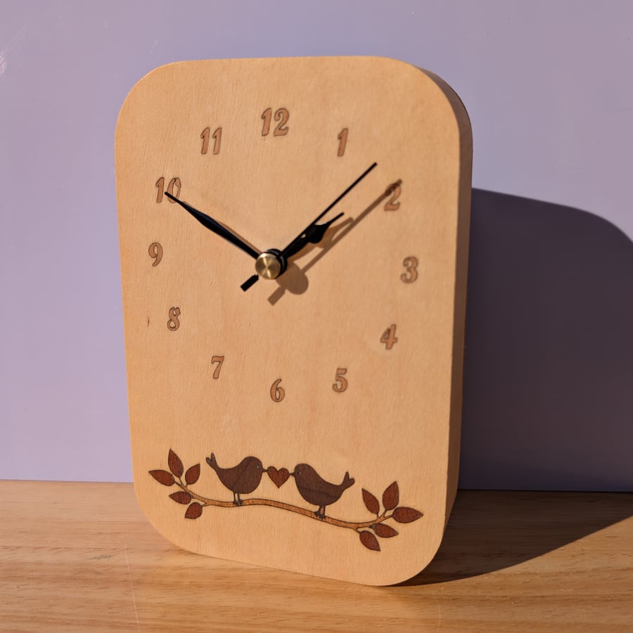 Marquetry love bird clock
