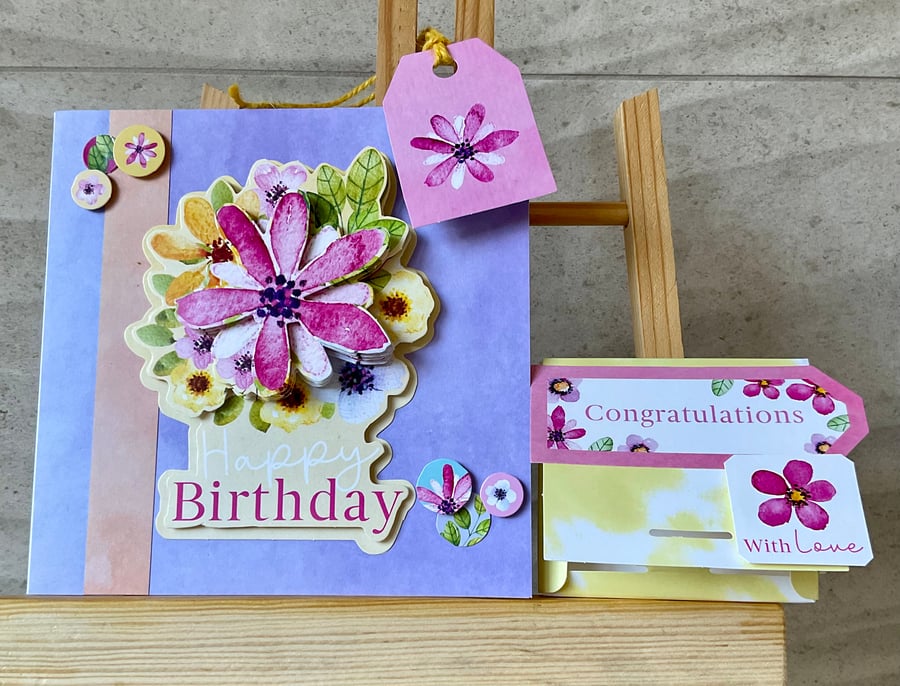 Birthday Card, Gift Box and Tag. For Him for Her. Birthday.