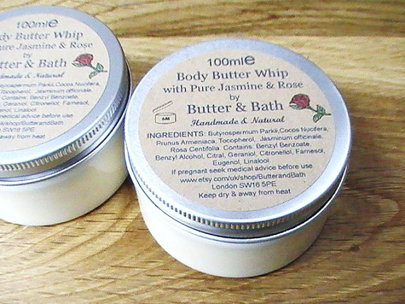 Body Butter Whip with Pure Jasmine & Rose 100ml Natural Body Lotion, Shea Butter