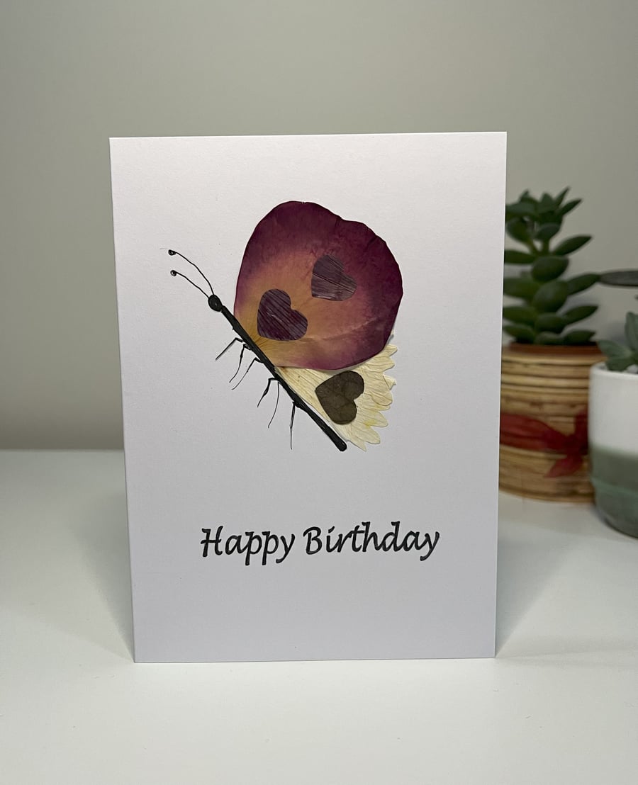 Handmade Real Pressed Flower Butterfly Birthday Greeting Card