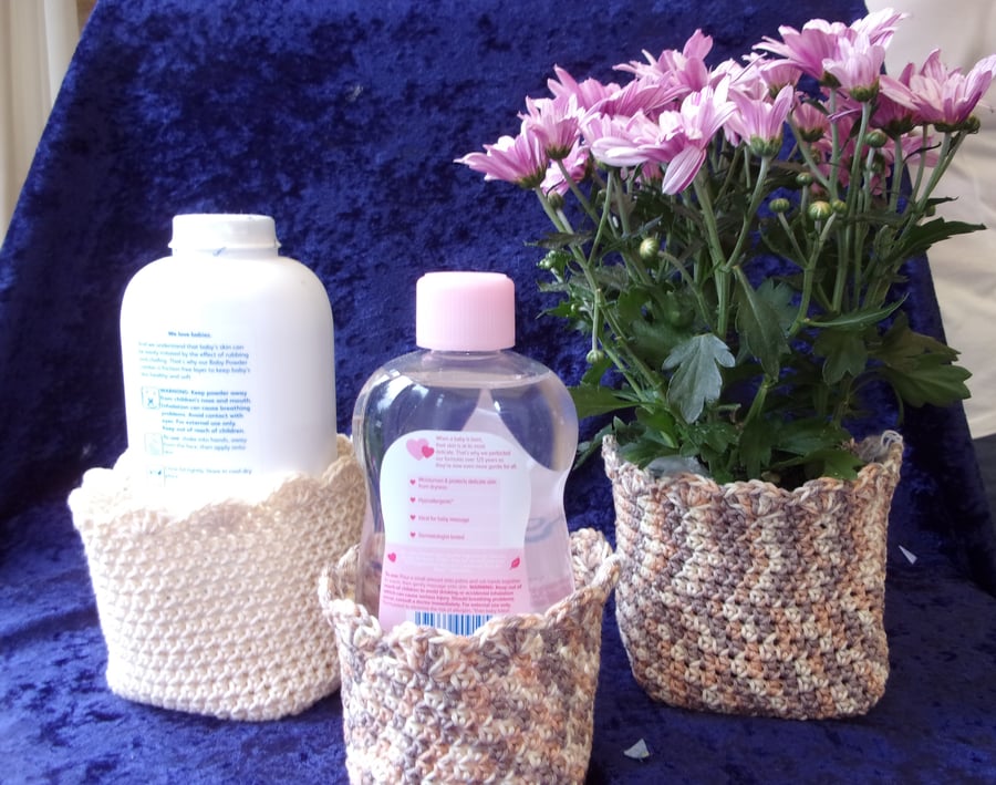 Set of 3 Square Crochet Storage Baskets (contents not included)