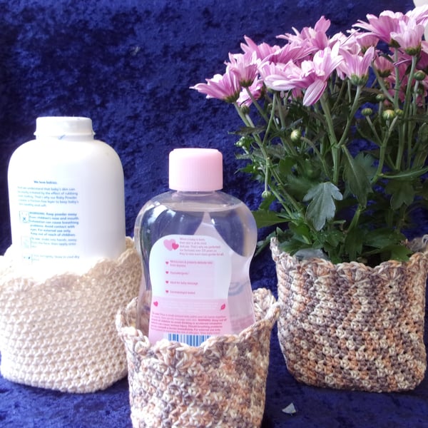 Set of 3 Square Crochet Storage Baskets (contents not included)