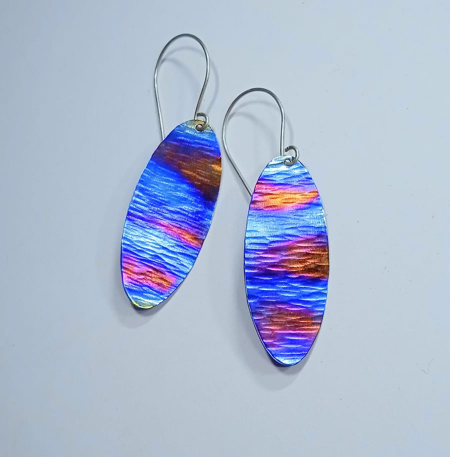  Handmade Coloured and Textured Titanium Earrings - UK Free Post
