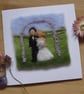 Needle felted handmade Bride and Groom greetings card