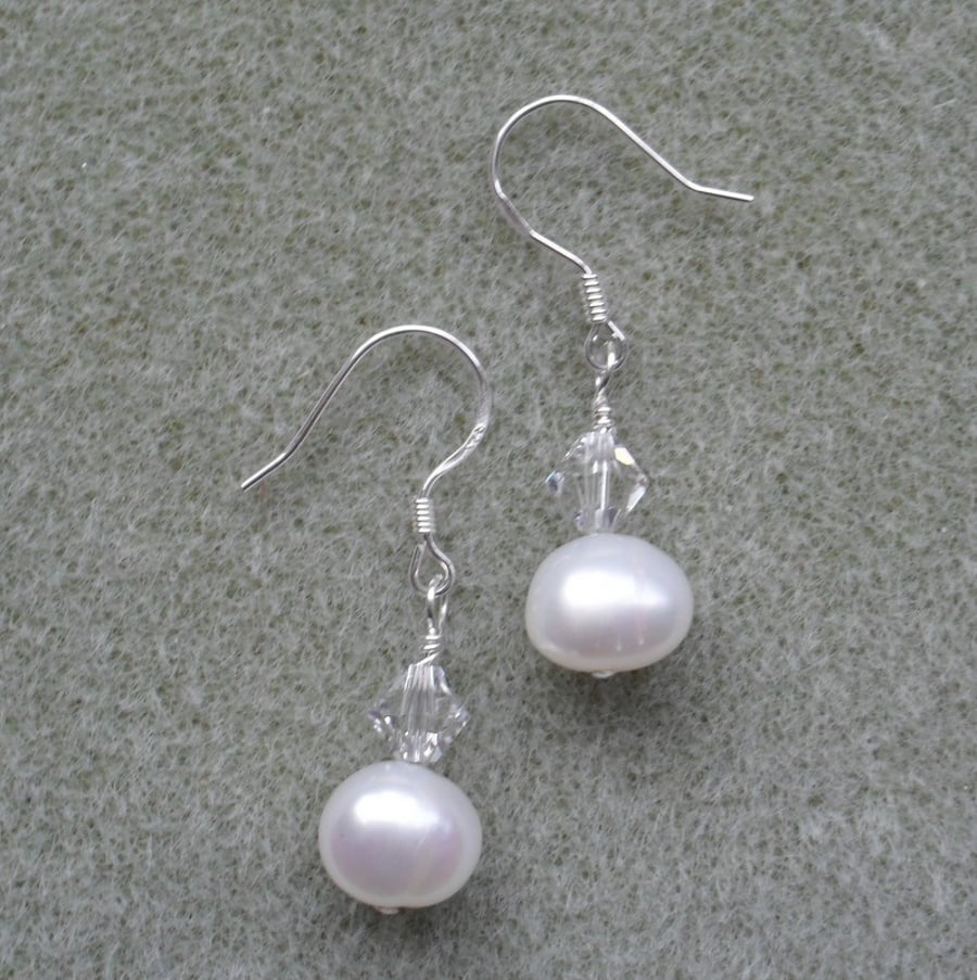 Freshwater Pearl and Crystal Sterling Silver Earrings