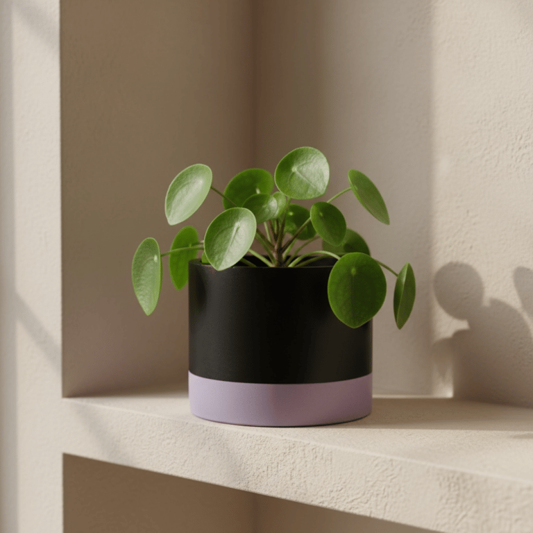 Large 15 cm Round Black and Lilac Plant Pot for Indoor Houseplants