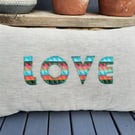 Handmade Love Applique cushion pink pom pom trim Makower fabric retro style gift