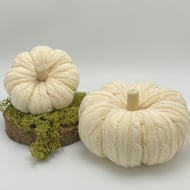 Set of 2 Cream Cable Knit Decorative Fabric Pumpkin Autumn Fall Halloween Decor