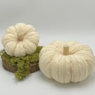 Set of 2 Cream Cable Knit Decorative Fabric Pumpkin Autumn Fall Halloween Decor