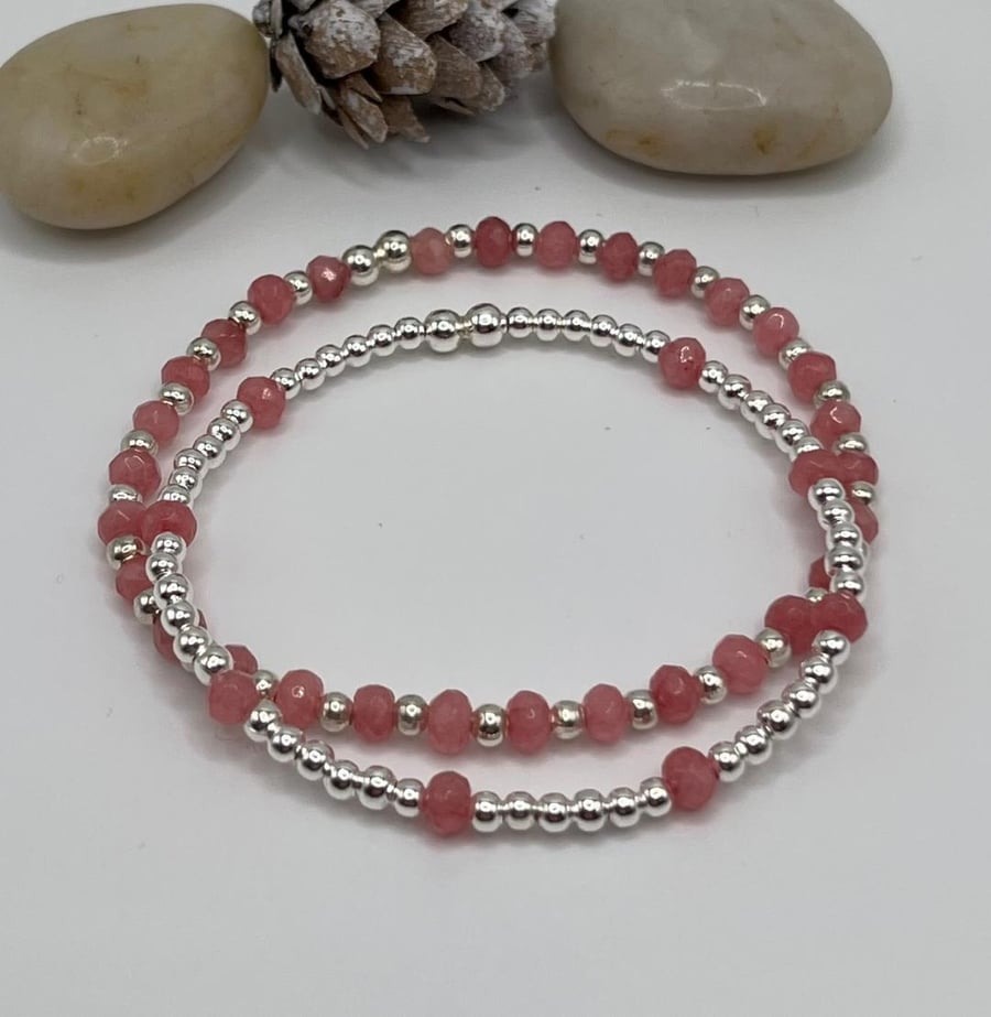 Two Dusky pink Crystal Agate Bracelets