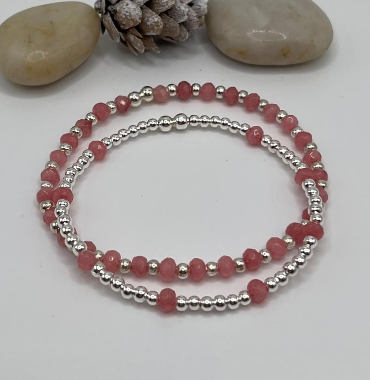 Two Dusky pink Crystal Agate Bracelets