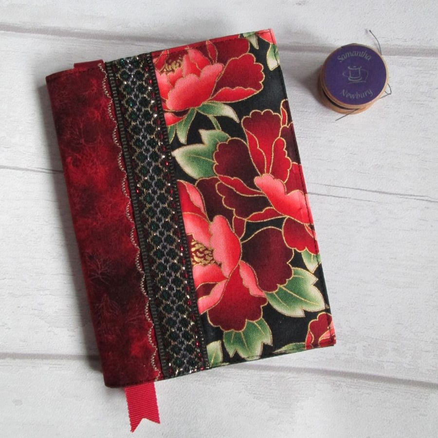 SOLD - A6 Reusable Paeony & Butterflies Patchwork Notebook Cover
