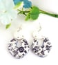 Large Navy Blue and White Floral Earrings