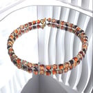 Warm Tones Crackle Glass Beaded Necklace Iridescent Sparkle Statement Choker