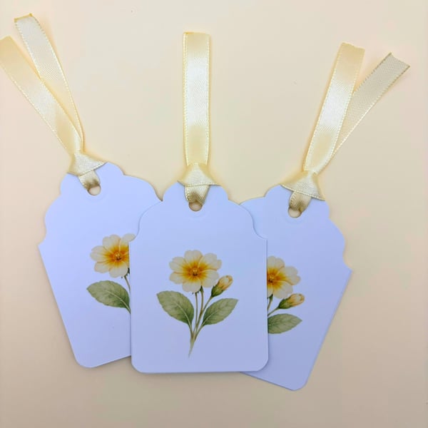 Primrose Birth Flower Gift Tags - February - Set of 3 Handmade Botanical Tags 