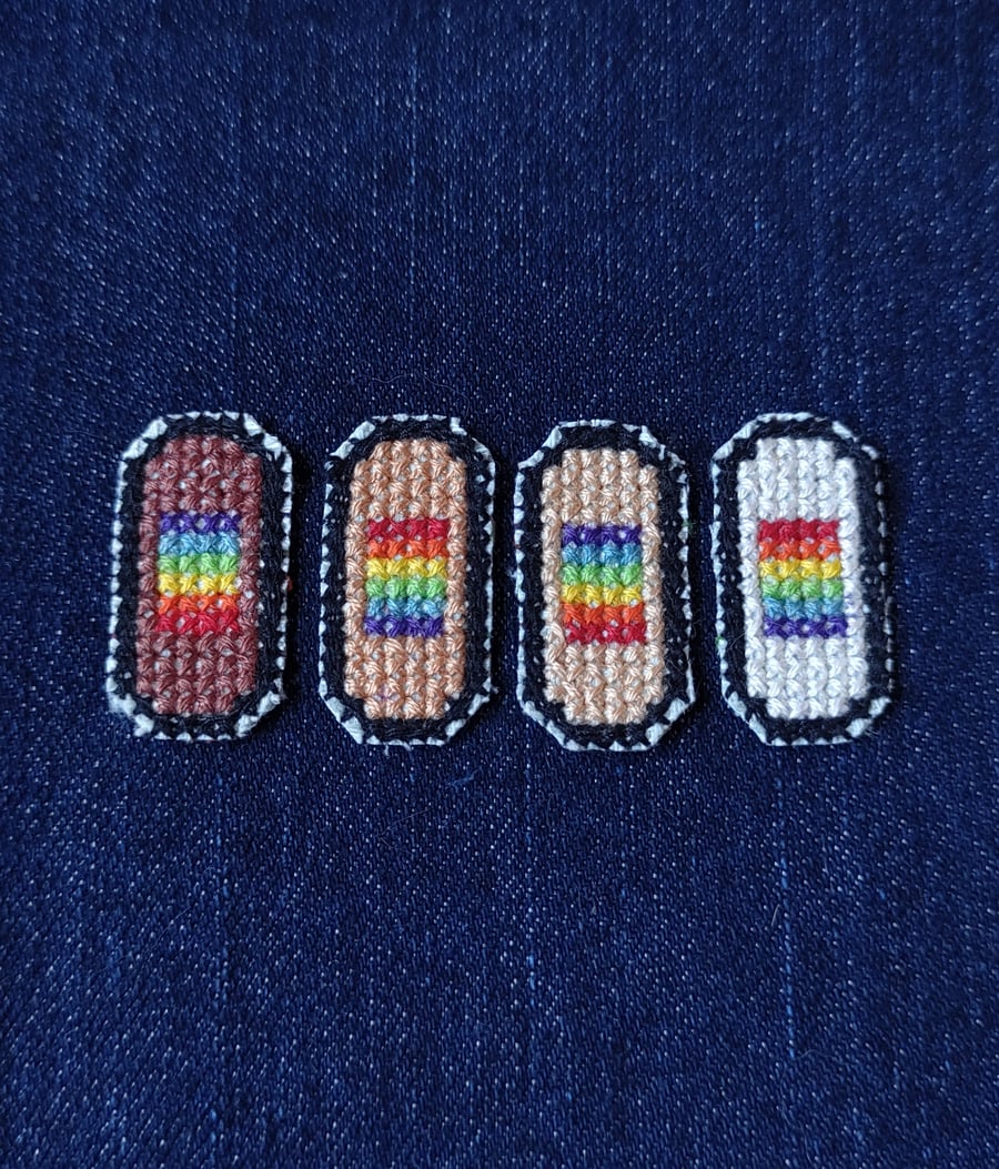 Pride-themed Sticky Plaster cross-stitch patches!