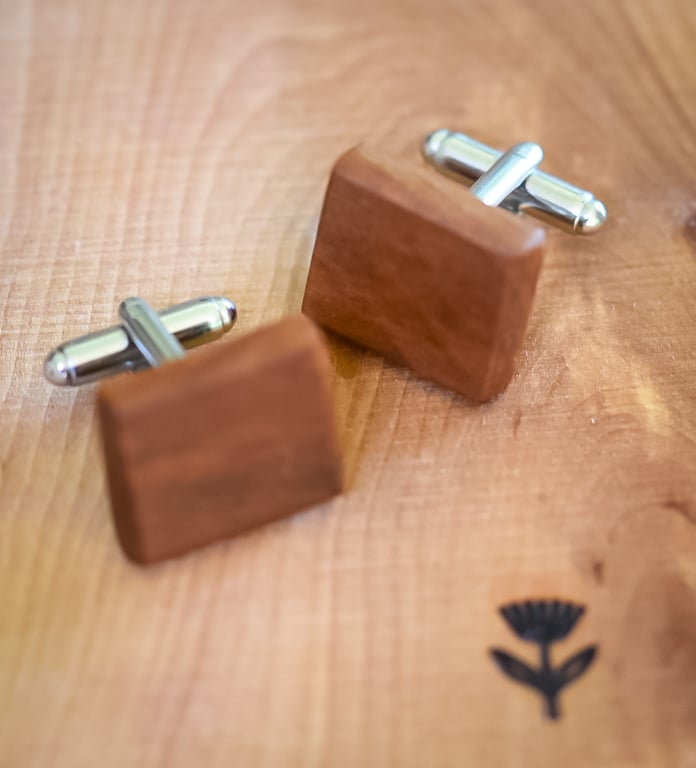 Handmade Hawthorn Wood Cufflinks — 5th Anniversary Gift, Unique Gift, Scotland