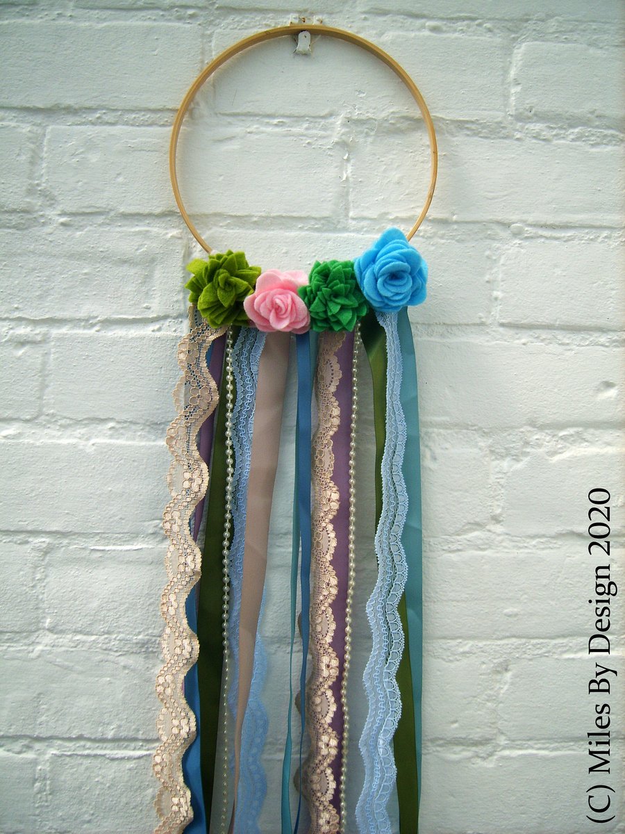 Felt Succulent and Flower Ribbon Wooden Hoop Hanging