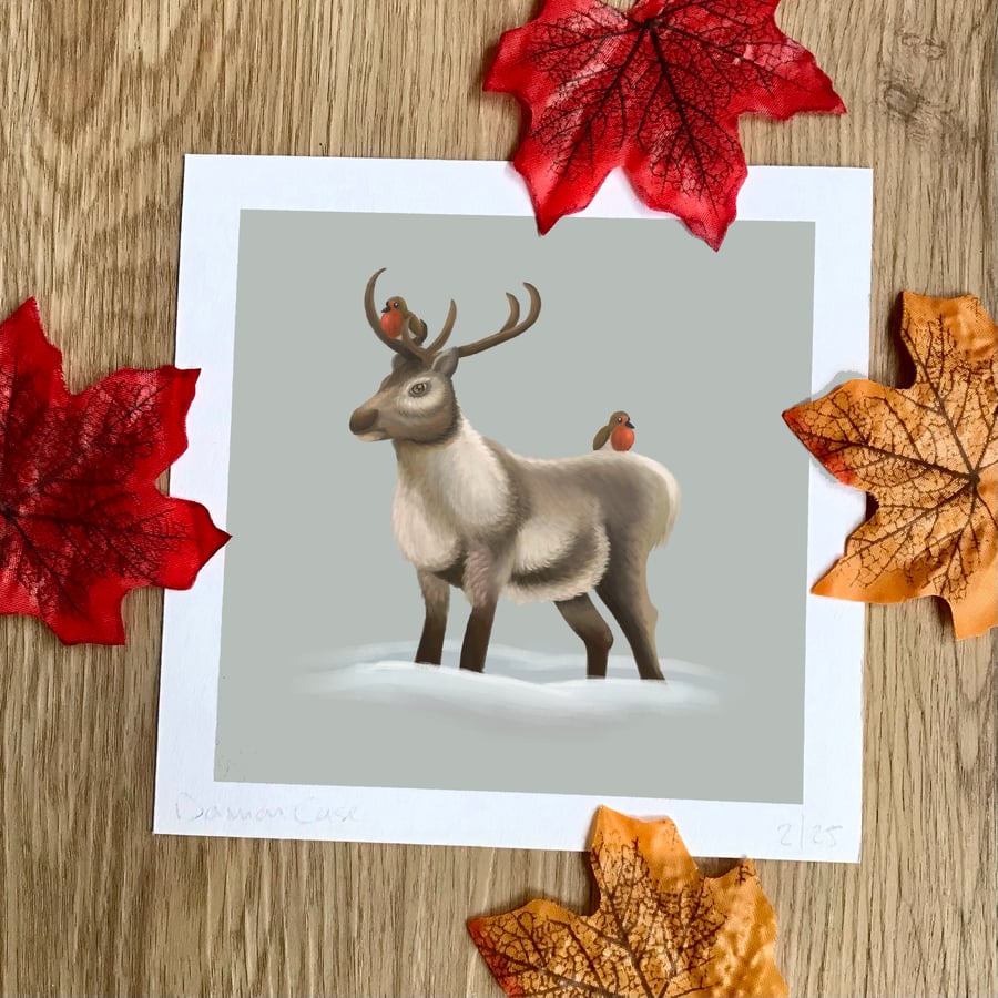 Reindeer & Robins Art Print