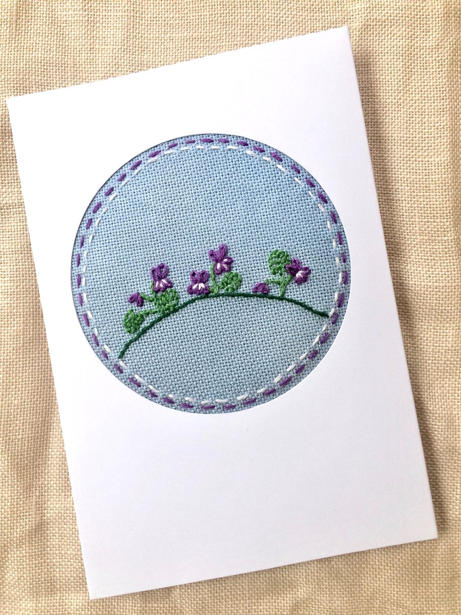 February Birthday Embroidered Sweet Violets Card. Mother's Day. Easter!