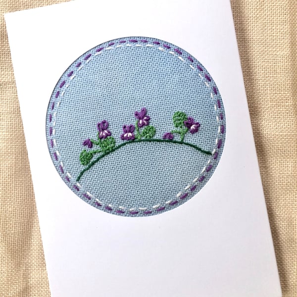 February Birthday Embroidered Sweet Violets Card. Mother's Day. Easter!