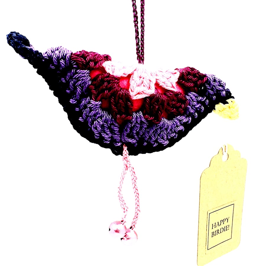 Reserved for Cristina. Happy Birdie- Crochet Bird Hanger