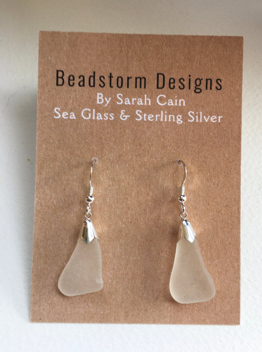 White Sea glass and sterling silver earrings
