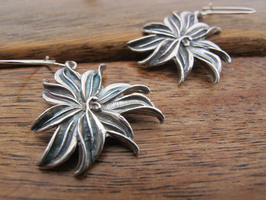 Silver Flower Earrings, Flower Earrings, Sterling Silver Dangle Earrings