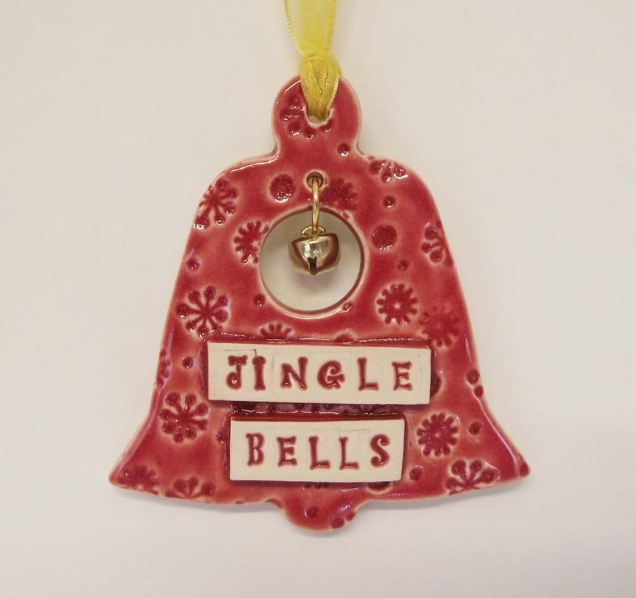 Christmas Bell - JIngle Bells Ceramic decoration with little bell inside. Red